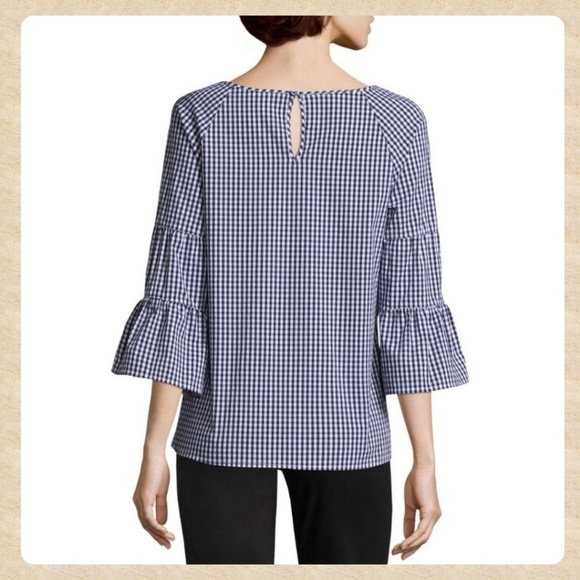 APT9 Gingham Bell Sleeve, Boat Neck Blouse - Picture 2 of 3